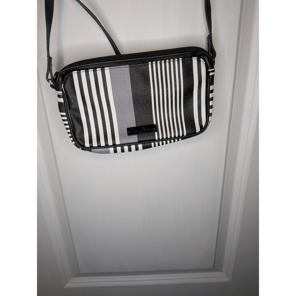 Vera Bradley Crossbody Bag Black White Grey Striped Faux Leather Zip Purse